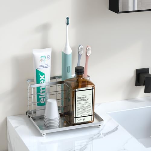 Luxspire Toothbrush Holders for Bathroom, Toothbrush Holder with Tray, Stainless Steel Holder for Toothbrush Toothpaste, T...