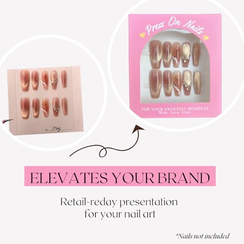 Press On Nails Packaging Box with Instructions Backing Cards Premium Pink Empty Nail Case for Nail Tech Small Business 20 Set