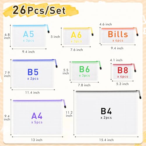 26pcs Mesh Zipper Pouch Bags, 8 Sizes Plastic Zippered Storage Bags for Organizing, Clear Pouches with Zipper, Waterproof ...