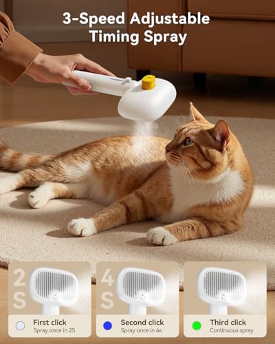 ROJECO 3-in-1 Pet Steam Brush for Cats&Dogs-Pet Spray Hair Removal Detangling Comb with Adjustable Mist,Handheld Desheddin...
