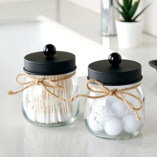 SheeChung 3 Pack Qtip Holder, Cotton Swab Holders, Apothecary Jars with Lids, Bathroom Jars, Black Bathroom Accessories fo...