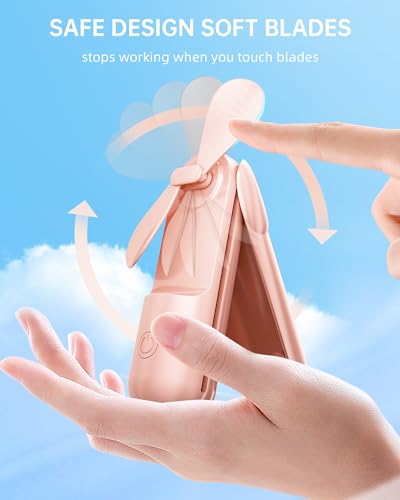 Jkjoy Mini Handheld Fan, Portable Hand Fan with USB Rechargeable, 2000 mAh Battery Operated, 3 Speeds Adjustable, 2 IN 1 S...
