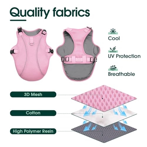 Kuoser Dog Cooling Vest Harness, Small Puppy Cooler Jacket with Adjustable Buckle for Outdoor Beach, Hiking, Training Pink S