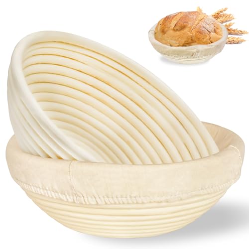 Banneton Bread Proofing Basket: 2 PCS Sourdough Proofing Basket with Liner - Round Banneton Basket for Baking