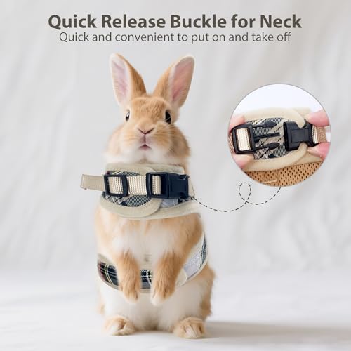 AIITLE Bunny Harness and Leash Set Escape Proof - Magic Tape Design, Lightweight Plaid Pattern Mesh Padding, No Pull No Ch...