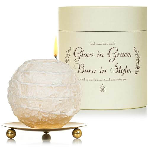 Spiral Candles Burn Around, Unscented Unique Shaped Decorative Candle on Metal Base, 4.5" Beige Beeswax Soy Wax Candle, 4h...