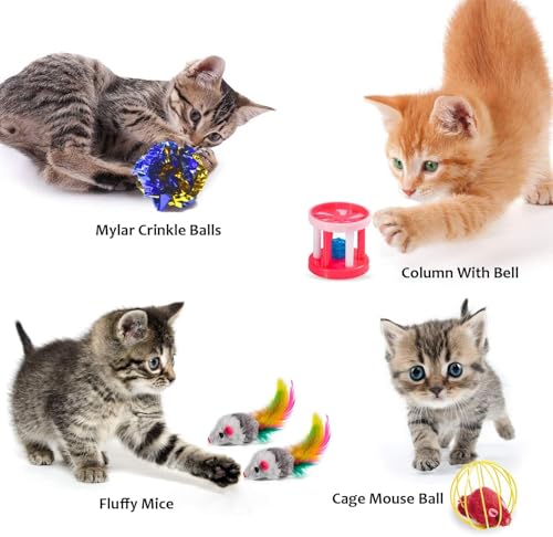 AILUKI 35 PCS Cat Toys Kitten Toys Assortments,Variety Catnip Toy Set Including 2 Way Tunnel,Cat Feather Teaser,Catnip Fis...