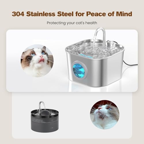 Cat Water Fountain Stainless Steel: Pet Fountains for Cats/Dog Indoor Automatic Waterer Bowls for Drinking Small Animal Wa...