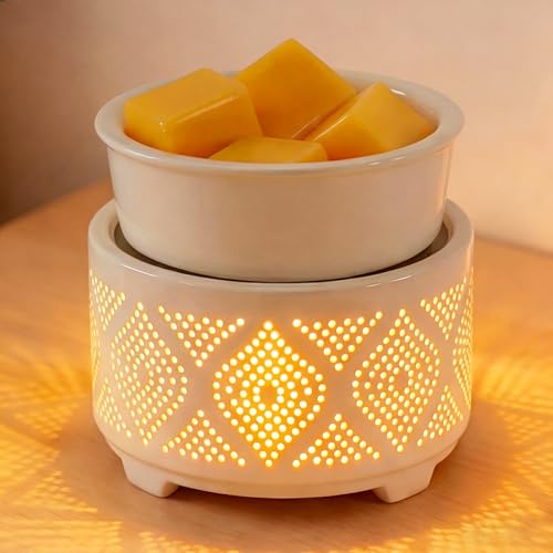 Wax Melt Burner Ceramic Electric 4-in-1 Candle Warmer Lamp with 7-Color LED Light Fragrance Oil Burner for Scented Wax Can...