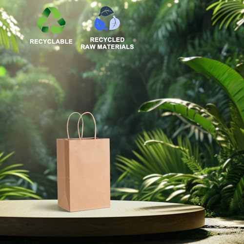 METRONIC Paper Gift Bags 5.25x3.75x8 50Pcs, Christmas Gift Wrap Bags with Handles, Brown Kraft Paper Bag for Small Busines...