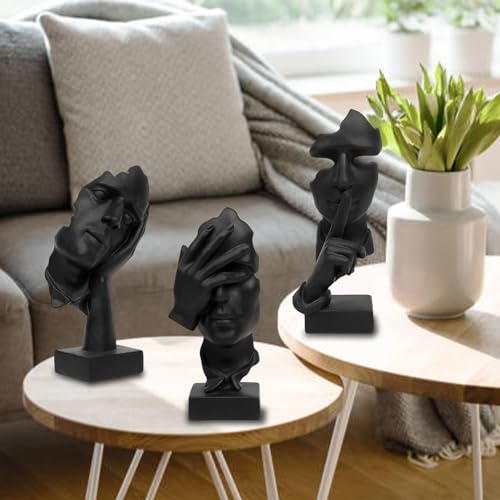 aboxoo 3 Pcs Thinker Statue, Silence is Gold Abstract Art Figurine, See No Evil Hear No Evil Speak No Evil Statues, Modern...