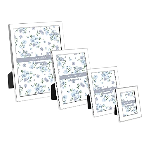 Laura Ashley 4x6 White Enamel Picture Frame, Silver Metal Edge with Easel, for Countertop, Counterspace, Tabletop Display,...