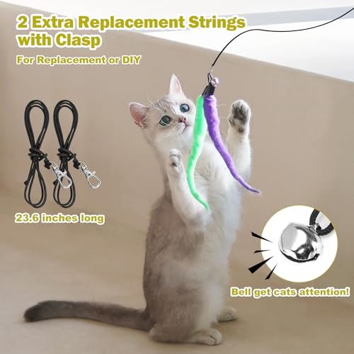 MeoHui Cat Toys for Indoor Cats, Interactive Cat Toy 2PCS Retractable Wand Toy and 9PCS Cat Feather Toys Refills, Funny Ki...