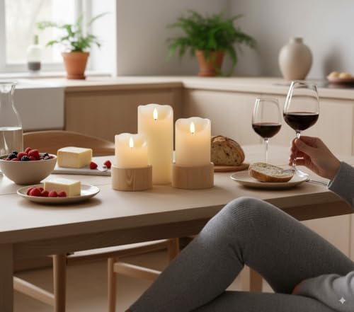VENTA Realistic Glow Flameless Candles | Decorative Set of 2 in White Dotted Glass with Remote & Timer | Decorative Table ...