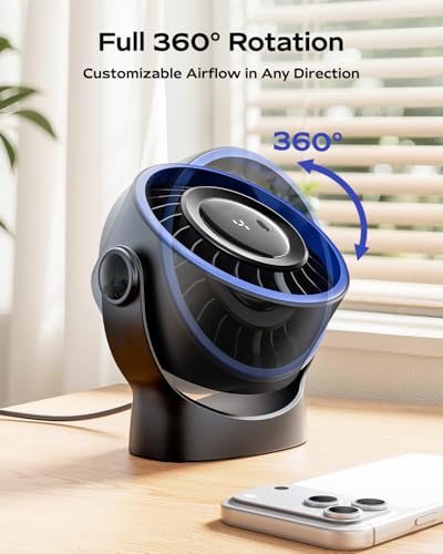 SWEETFULL USB Small Desk Fan - 5 Inch Mini Personal Desktop Fan, 4 Speeds Cooling Strong Airflow, 360° Adjustable Tilt, Qu...