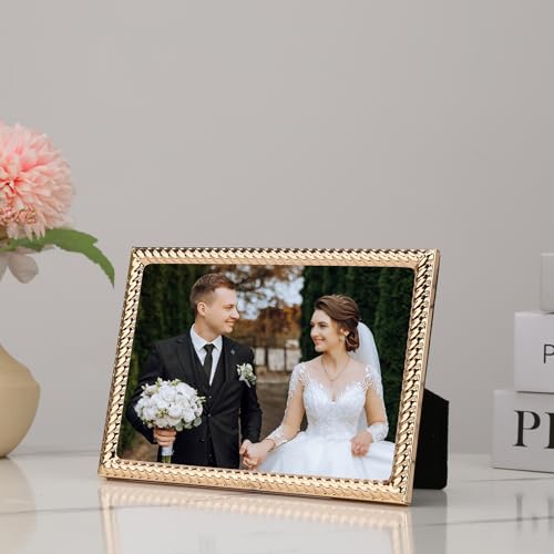 FineLiMoLa 5x7'' Gold Rope Design Metal Picture Frames 2 Pack with Hi Quality Velvet Backing and Real Glass Front, Gold Ph...