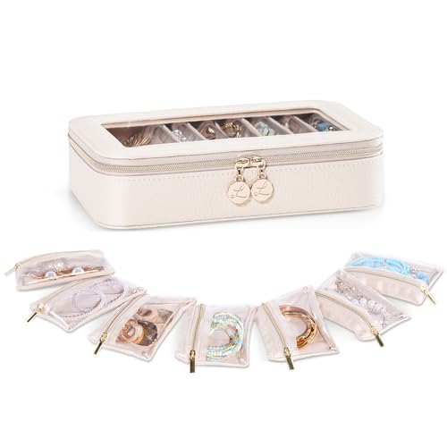 Lolalet 8 in 1 Travel Jewelry Case with Velvet Pouches, Clear Window Travel Jewelry Organizer Bags for Earrings, Bracelet...