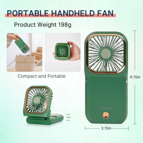 FADACHY Mini Fan,USB Portable Charger Handheld Fan, Small Personal Fan with 3 Speeds Neck Fan 3000mAh Power Bank