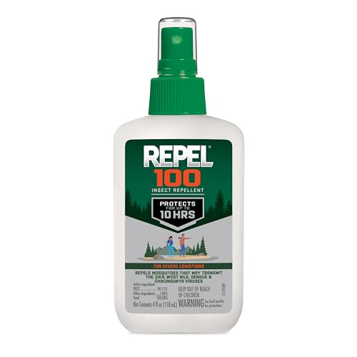 Repel 100 Insect Repellent, 4 Ounces, With DEET, 10-Hour Protection Long-Lasting Insect Repellent Pump Spray Repels Mosqui...