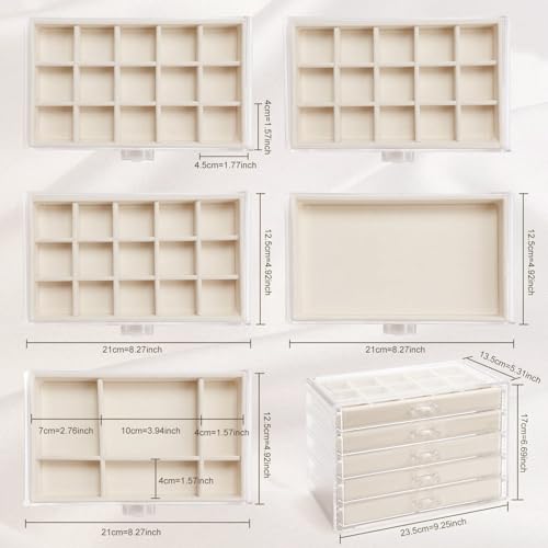 GUOER 5 Drawers Clear Jewelry Box for Women and Girls, Acrylic Earring Holder Organizer Ring Holder Display Storage, Warm ...