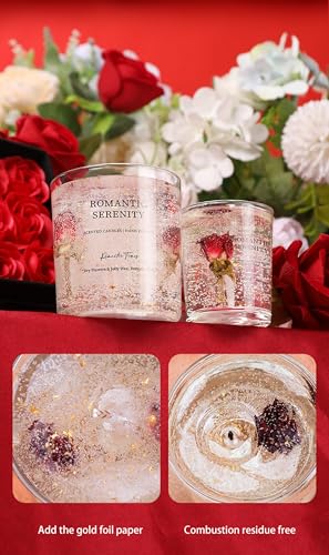 Gel Wax Candle,Sparkling Real Rose & Gold Flakes Candle in Glass Jar,Floral Scented,Smokeless Clean Burn,Glam Home Decor o...