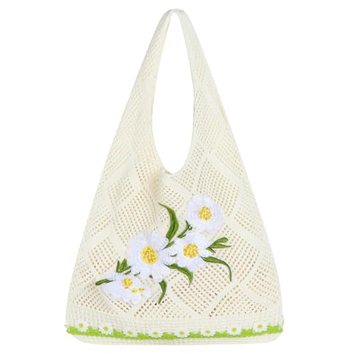 Topdear Crochet Tote Bag for Women, Aesthetic Crochet Mesh Beach Tote Bag, Summer Vacation Knitted Bag for Women Shoulder