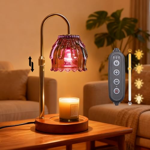 Candle Warmer Lamp with Timer and Dimmer 4-Level Dimmable Flower Light Heat Lamp for Jar Candles Adjustable Height Modern ...