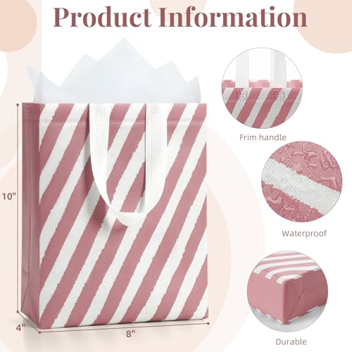 STYPOP 10" Gift Bags Medium Size (4 Pack) - Includes Tissue Paper & Cards, Reusable Non-Woven Gift Bags with handles, Perf...