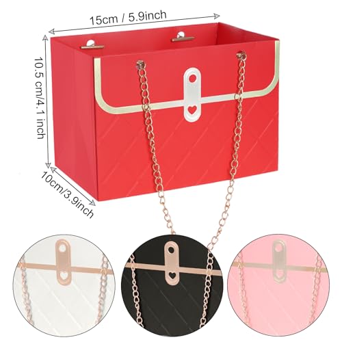 4 Pack Flower Paper Gift Bags Portable Bouquet Storage Bucket Paper Flower Handbag Boxes with Metal Chain Bouquet Carrier ...