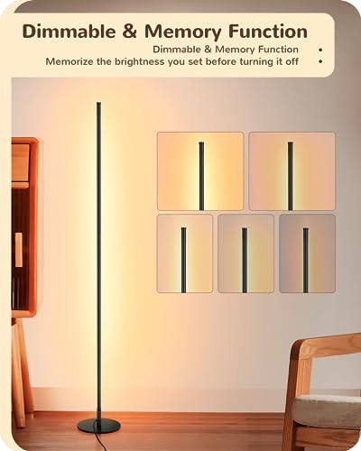 EDISHINE LED Corner Lamp, Set of 2 Minimalist Dimmable Tall Light with Remote, 57.5" Floor Lamps for Living Room, Bedroom,...