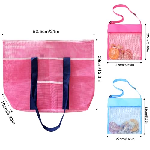 EOGOW Mesh Beach Bag XL Pink, Large Beach Bag Tote with Seashell Bag for Family Summer Travel