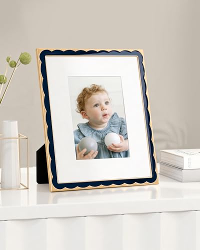 Marsmiles 8x10 Enamel Picture Frames with Wavy Designed Gold Metal Edge, Tempered Glass Photo Frame with Velvet Back for T...