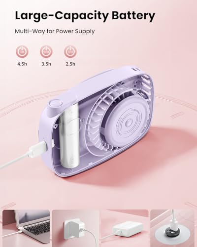 Gaiatop Mini Neck Fan, Rechargeable Handheld Desk Use, LED Power Display 3 Speed 360°Rotate Mirror for Lash Makeup, Cute C...