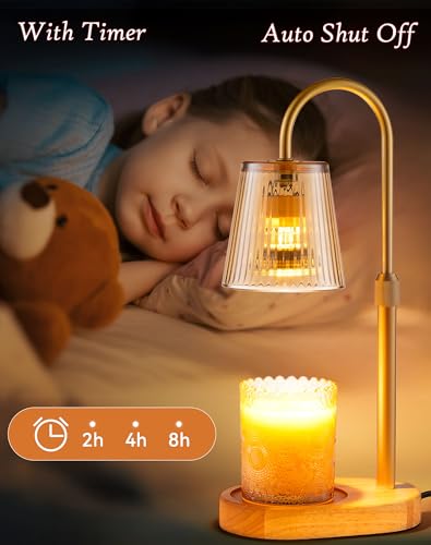 Adjustable Candle Warmer Lamp with Timer - Electric Light Wax Warming Dimmable Flameless Top Melter Heater Melting Heating...