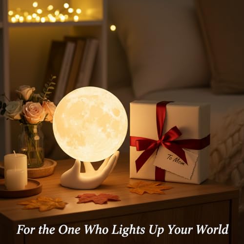 Mydethun 3.5 Inch 3D Moon Lamp – Birthday Gifts for Women, Mood Lighting w/Ceramic Base, White Elephant Gifts for Teenage ...