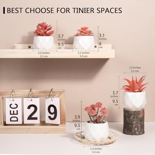 VIVERIE Mini Faux Succulents Plants Artificial in Pots-Rose Pink Desk Accessories, Small Fake Succulents Plants for Home D...