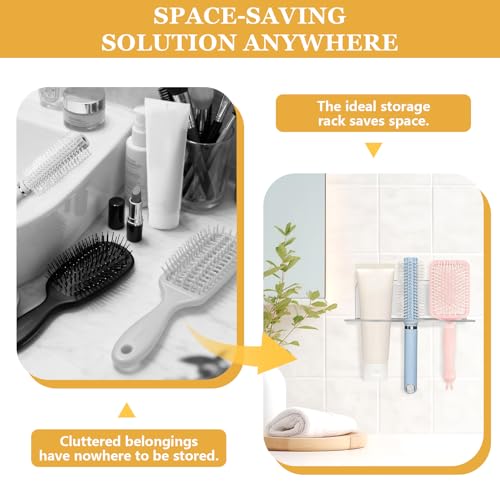 2-Pack Acrylic Hair Brush Holder Wall Mounted, Bathroom Organizer with Industrial Adhesive for Combs, Round Brushes, Hair ...