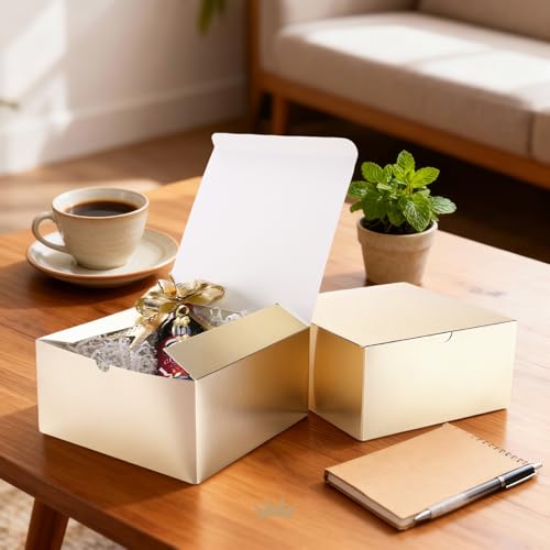 PACKQUEEN Champagne Gold Gift Boxes with Lids 10 Pack 8x8x4 Inches, Parer Bridesmaid Proposal Boxes, Gift Boxes in Bulk fo...