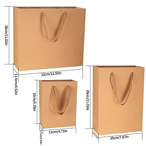 12 Pcs Kraft Paper Bags with Handles, Brown Paper Gift Bags Bulk, Small, Medium & Large Retail Bags for Small Business, Sh...