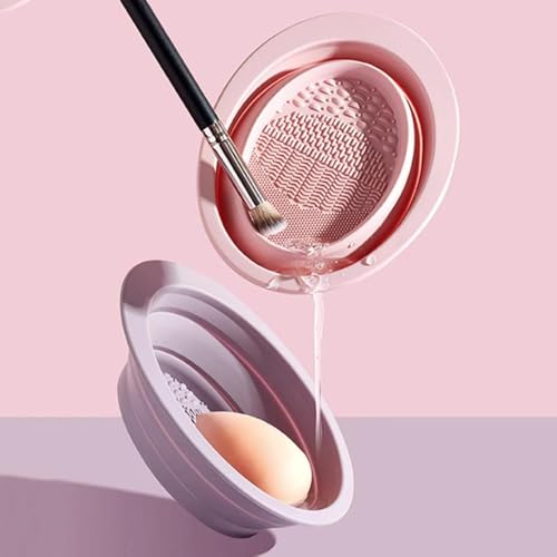 1pcs Silicone Makeup Brush Cleaner Folding Powder Puff Cleaning Bowl Eyeshadow Brushes Washing Soft Pad Beauty Tools,Purpl...