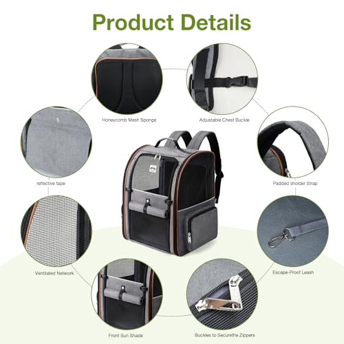 Lekebobor Extra Large Cat Backpack Carrier Expandable Pet Carrier Backpack for Small/Medium Dogs and Medium/Large Cats, Grey