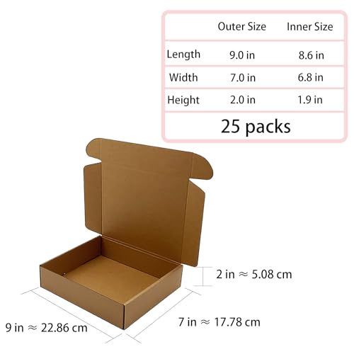 Shipping Boxes 9x7x2 inch 25 Pack,Brown Corrugated Boxes Mailer Packaging for Mailing Small Business，E-Commerce Gift Boxes...