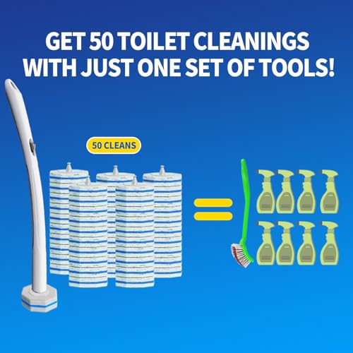 Disposable Toilet Brush Cleaning System with 50pcs Refills Pads Replacement Heads, Toilet Cleaning Stick, Wall Mounted Tol...