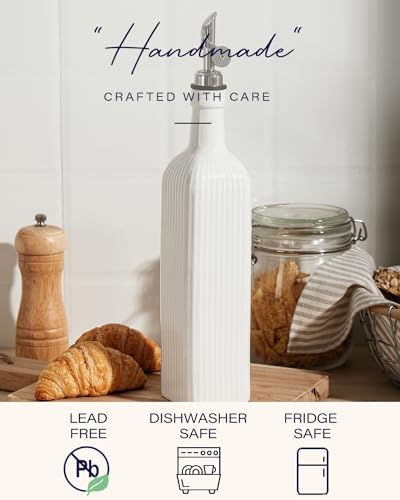 getstar 18 oz Olive Oil Dispenser Bottle for Kitchen, Ceramic Oil Bottle with Automatic Stainless Steel Pourer