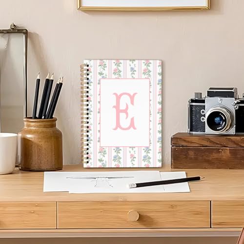 SYLLHRZGB Coquette Initial Letter E Spiral Notebook Journal, Grandmillennial Rose Notebooks for Work, Preppy Floral Journa...