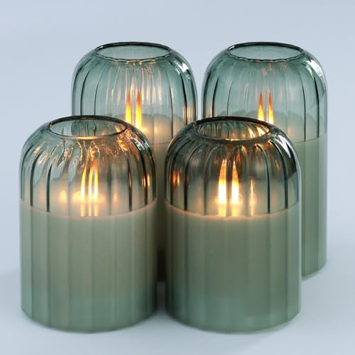 Lezonic Glass Flameless Candles Battery Operated with Remote, Dancing Flame LED Flickering Pillar Candles, Set of 4 Real W...
