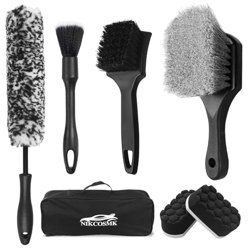 7Pcs Car Wheel Brush kit, Tire Brush, Wheel Cleaner Brush, Soft-bristled Rim Cleaner Brush, Tire Shine Applicator Pad, Car...
