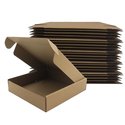 9x9x2 Inches Shipping Boxes Set of 25, Brown Corrugated Mailing Cardboard Box Literature Mailer for Packing Small Business...
