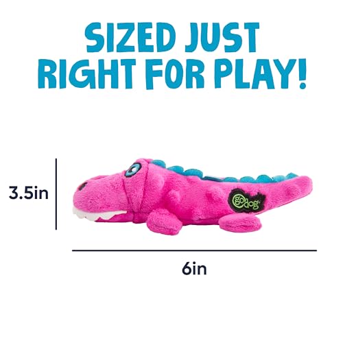 goDog Just For Me Gators Squeaky Plush Dog Toy, Chew Guard Technology - Pink, Mini