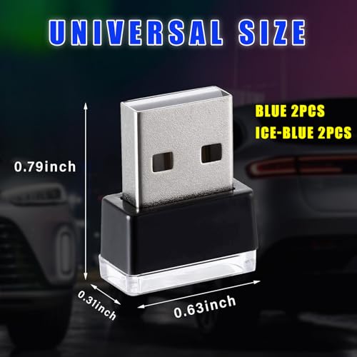 Augeny 4 PCS USB LED Car Interior Atmosphere Lamp, Plug-in USB Decor Night Light, Portable Auto Ambient Lighting Kit, Univ...